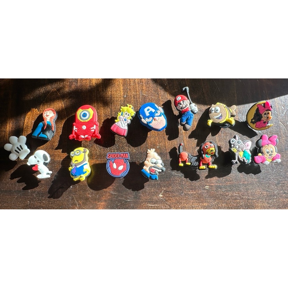 Jibbitz Crocs Shoe Charms Lot Of 15 Characters Mario Spiderman Minions Minnie